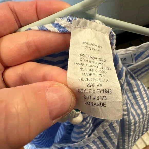 #61 Gorgeous Ces Femme Striped Sleeveless Top with Pom Pom Detailing Sz Large - Picture 9 of 10